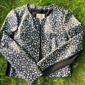 Rebecca Taylor Zelma Floral Print Genuine Leather Jacket Spring Light Cropped